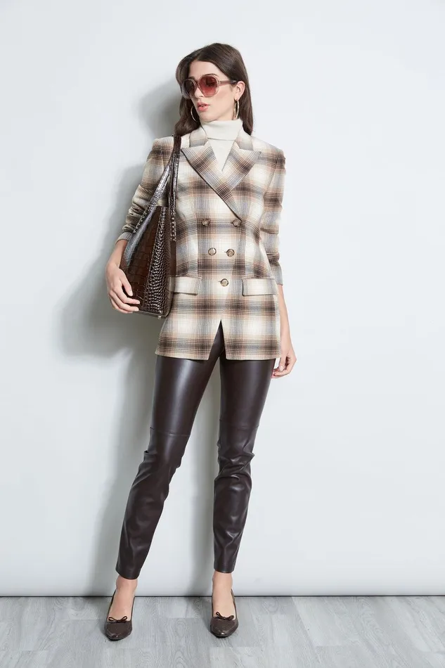 Elie Tahari Double Breasted Ombre Plaid Blazer Multi Women Jackets and Blazers