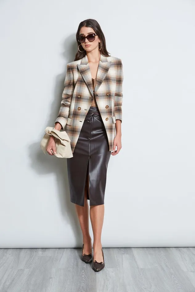 Elie Tahari Double Breasted Ombre Plaid Blazer Multi Women Jackets and Blazers