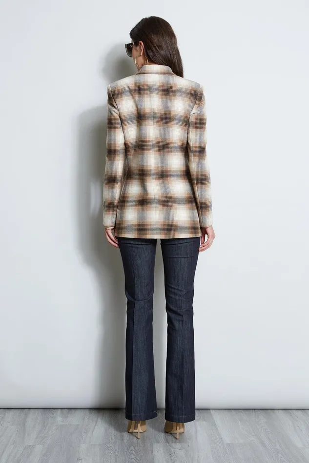 Elie Tahari Double Breasted Ombre Plaid Blazer Multi Women Jackets and Blazers