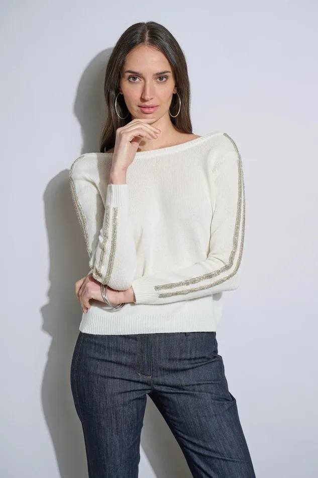 Elie Tahari Embellished Merino Cashmere Sweater Sky White Women Tops