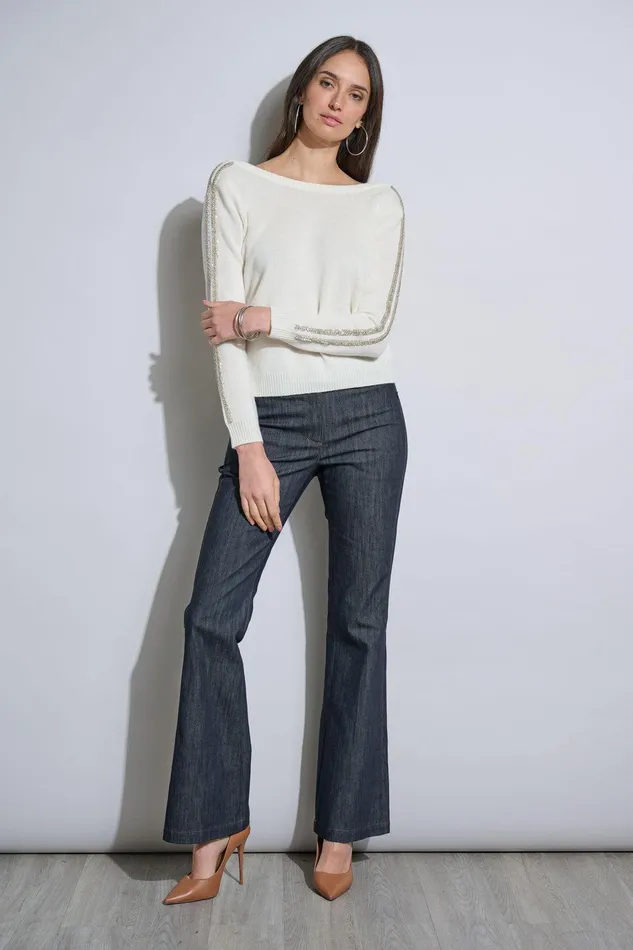 Elie Tahari Embellished Merino Cashmere Sweater Sky White Women Tops