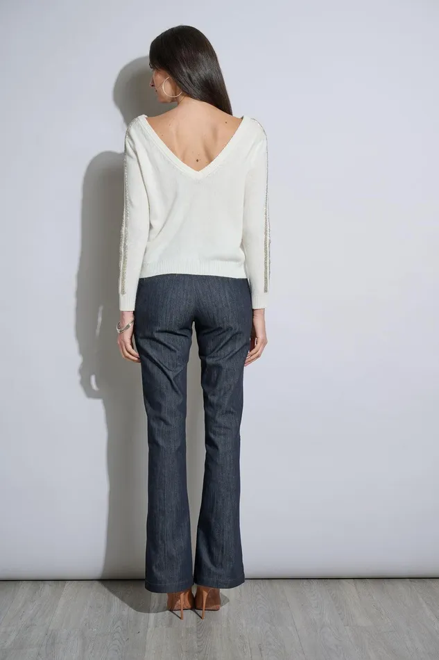 Elie Tahari Embellished Merino Cashmere Sweater Sky White Women Tops