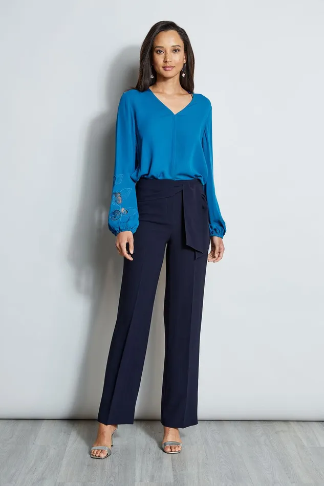 Elie Tahari Embroidered Long Sleeve Shirt Pacific Blue Women Tops