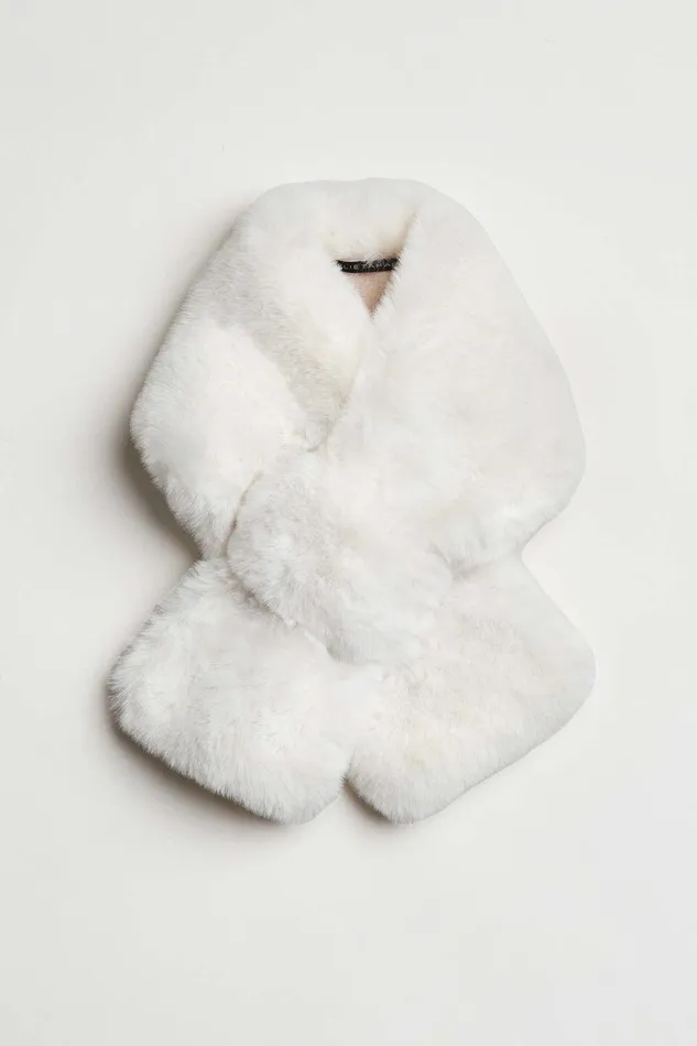 Elie Tahari Faux Fur Pull Through Scarf Ivory Women Hats