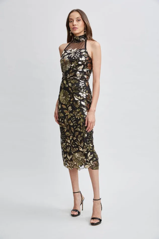 Elie Tahari Floral Sequin Halter Top Crested Floral Sequin Women Tops