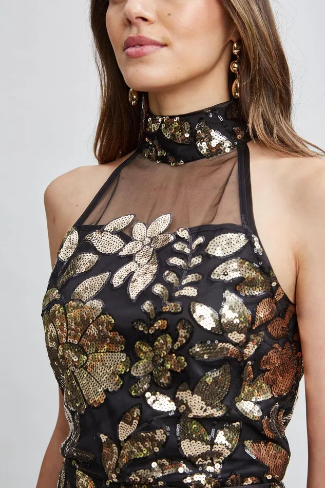 Elie Tahari Floral Sequin Halter Top Crested Floral Sequin Women Tops