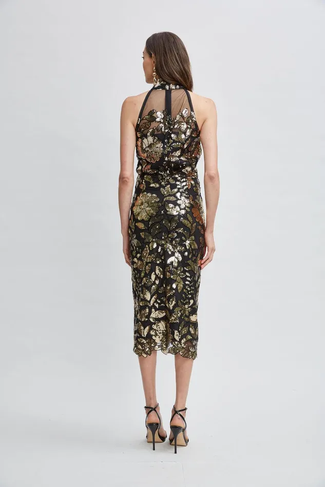 Elie Tahari Floral Sequin Halter Top Crested Floral Sequin Women Tops