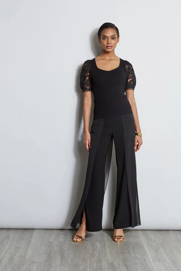 Elie Tahari Lace Sleeve Sweater Noir Women Tops