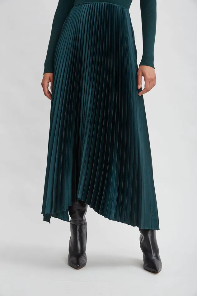 Elie Tahari Long Sleeve Knit Pleated Dress Juniper Women Dresses and Jumpsuits