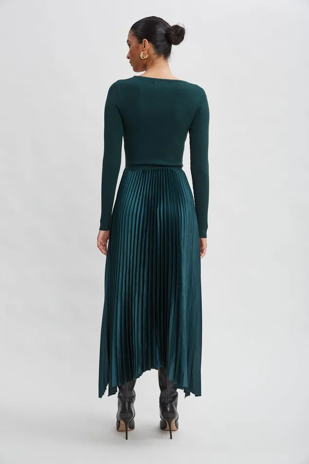 Elie Tahari Long Sleeve Knit Pleated Dress Juniper Women Dresses and Jumpsuits