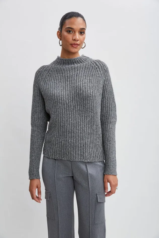 Elie Tahari Metallic Mock Neck Sweater Greysilver Women Tops