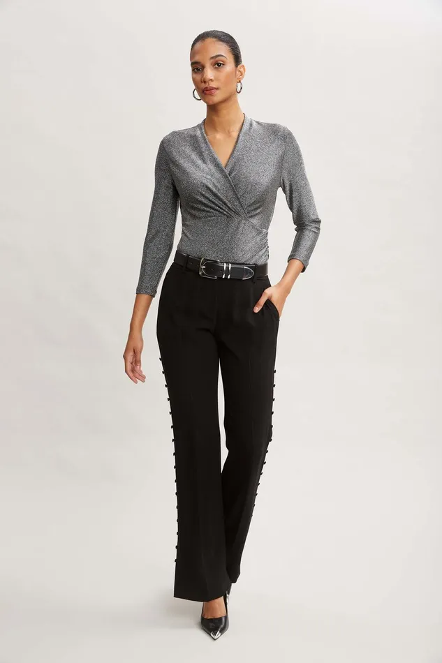 Elie Tahari Metallic Ruched Knit Gunmetal Women Tops