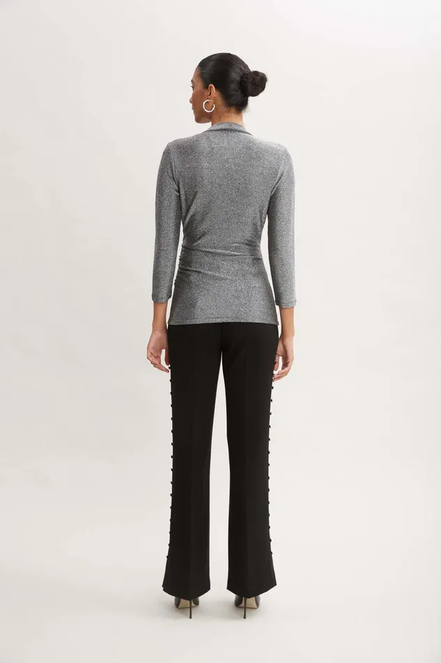 Elie Tahari Metallic Ruched Knit Gunmetal Women Tops