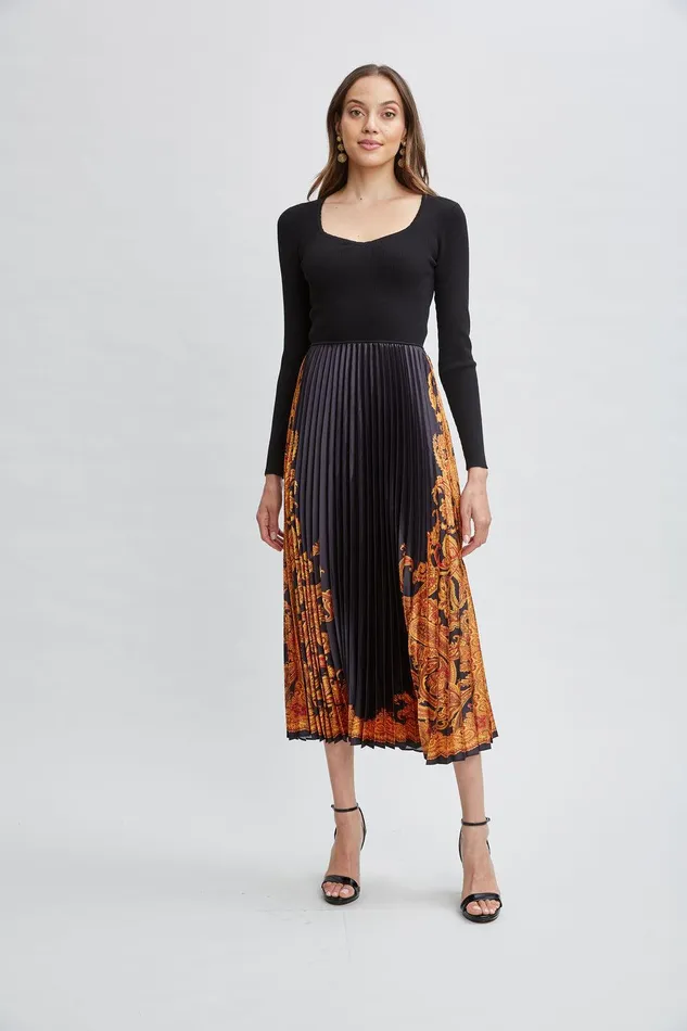 Elie Tahari Paisley Pleated Midi Dress Noirgilded Dream Print Women Dresses and Jumpsuits Elie Tahari Paisley Pleated Midi Dress Noirgilded Dream Print Women Dresses and Jumpsuits