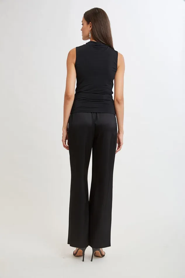 Elie Tahari Pleat Detail Matte Jersey Knit Black Women Tops