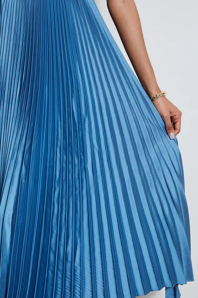 Elie Tahari Pleated Midi Dress Blue Breeze Women Dresses and Jumpsuits