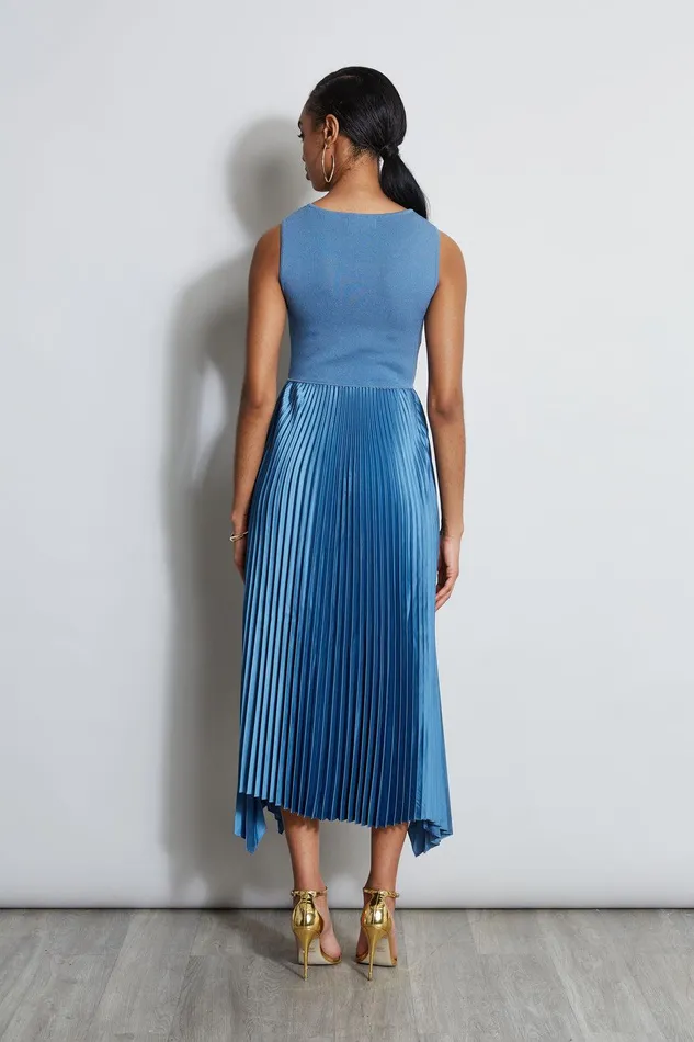 Elie Tahari Pleated Midi Dress Blue Breeze Women Dresses and Jumpsuits