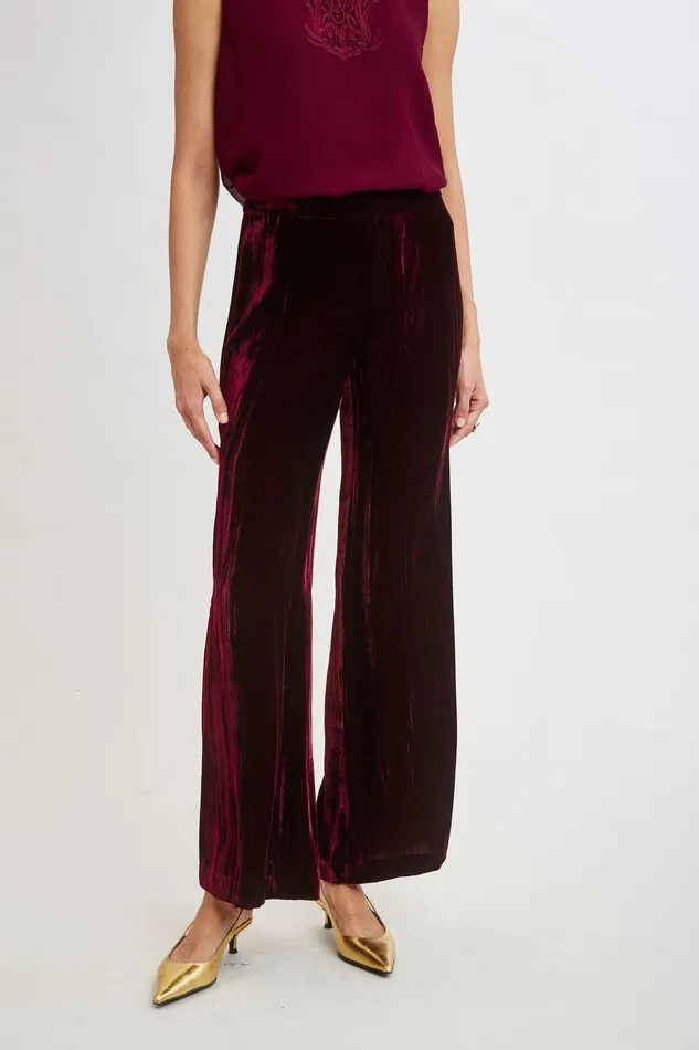 Elie Tahari Plisse Velvet Fluid Pant Burgundy Women Suiting