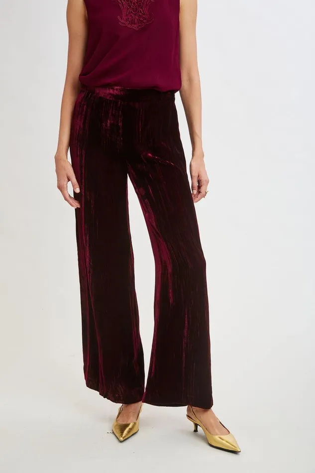 Elie Tahari Plisse Velvet Fluid Pant Burgundy Women Suiting