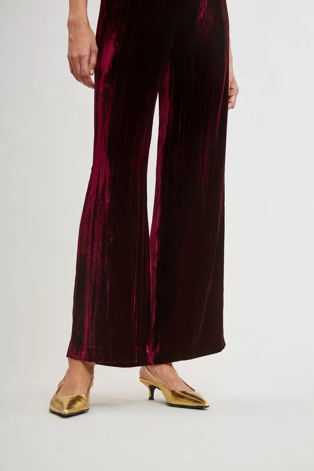 Elie Tahari Plisse Velvet Fluid Pant Burgundy Women Suiting