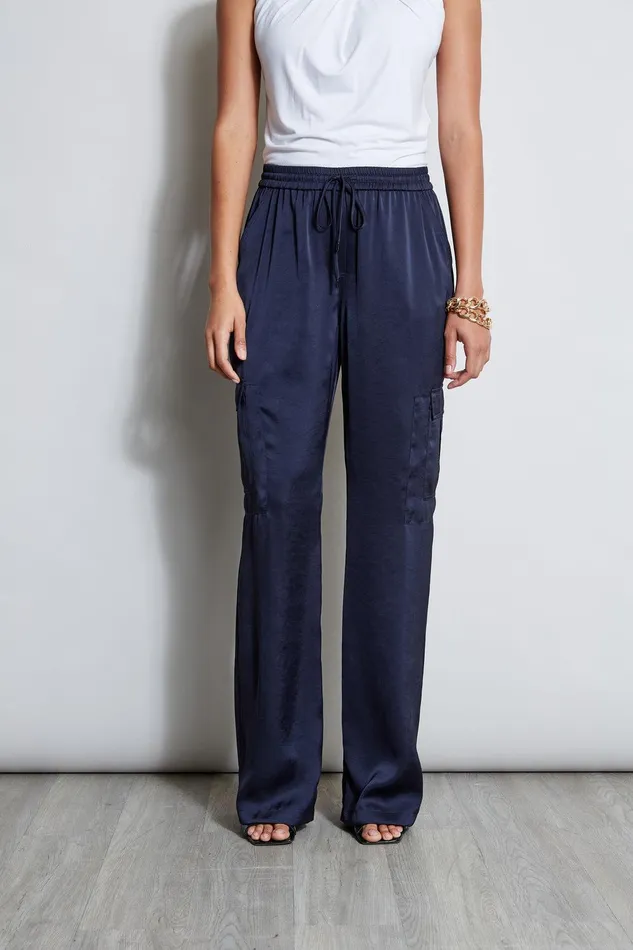 Elie Tahari Relaxed Satin Cargo Pant Stargazer Women Bottoms