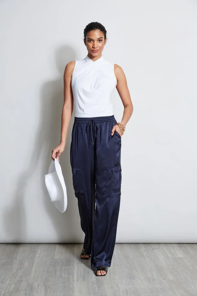 Elie Tahari Relaxed Satin Cargo Pant Stargazer Women Bottoms