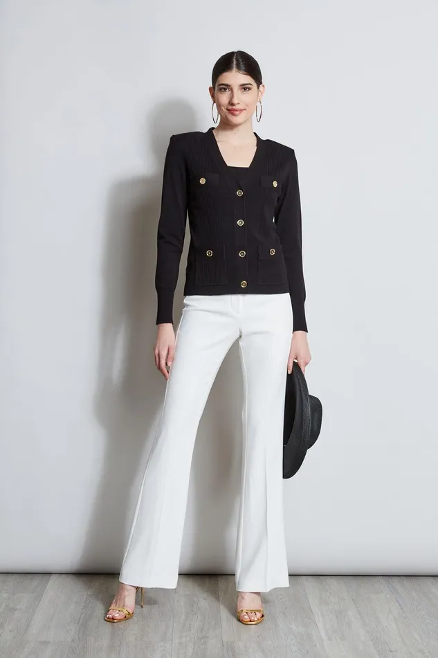 Elie Tahari Rib Button Sweater Black Women Tops