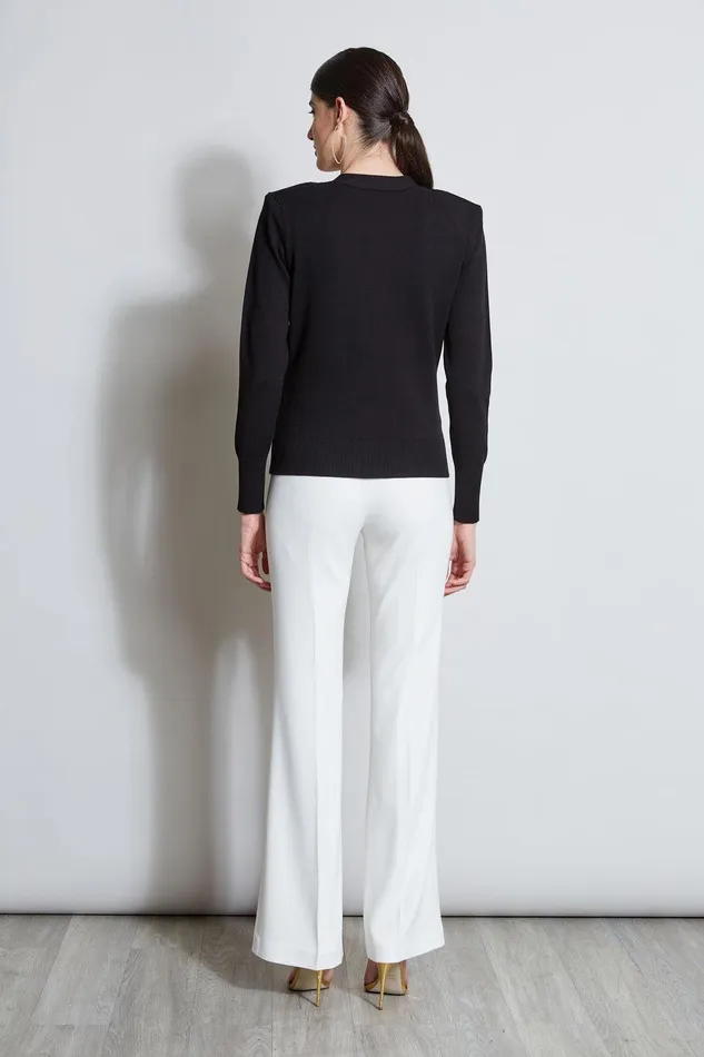 Elie Tahari Rib Button Sweater Black Women Tops
