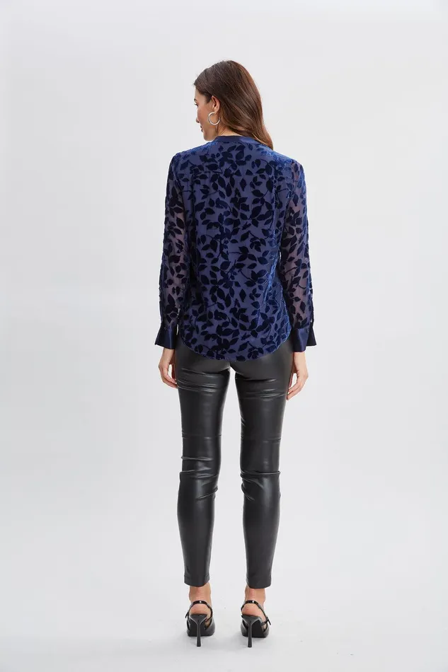 Elie Tahari Satin Velvet Burnout Shirt Stargazer Women Tops