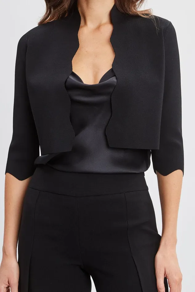 Elie Tahari Scallop Cardigan Black Women Tops