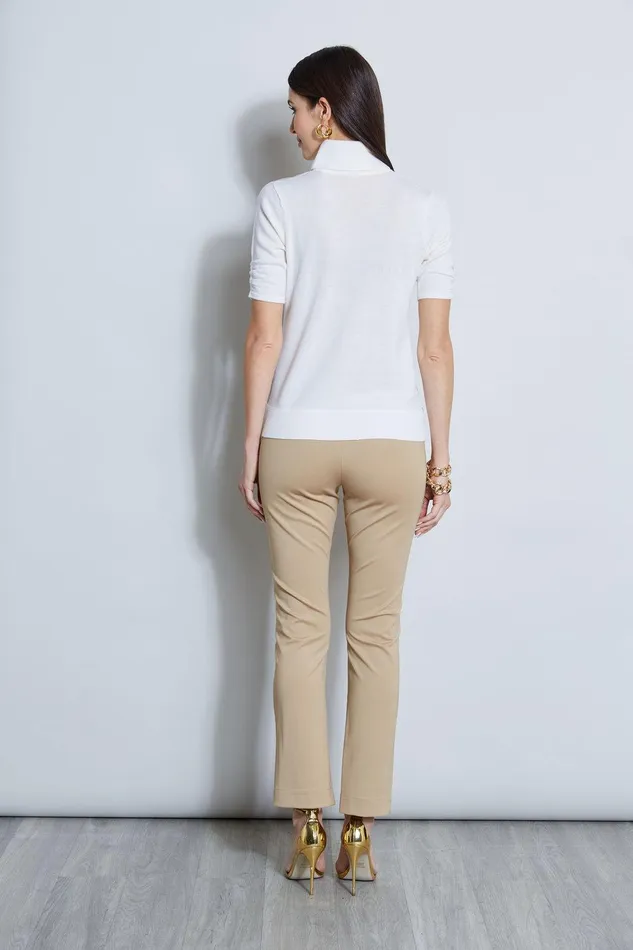 Elie Tahari Short Sleeve Satin Front Sweater Fresh Pearl Women Tops