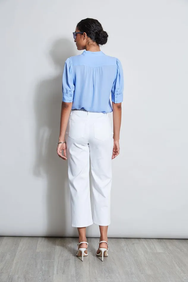 Elie Tahari Short Sleeve Silk Utility Shirt Horizon Blue Women Tops Elie Tahari Short Sleeve Silk Utility Shirt Horizon Blue Women Tops