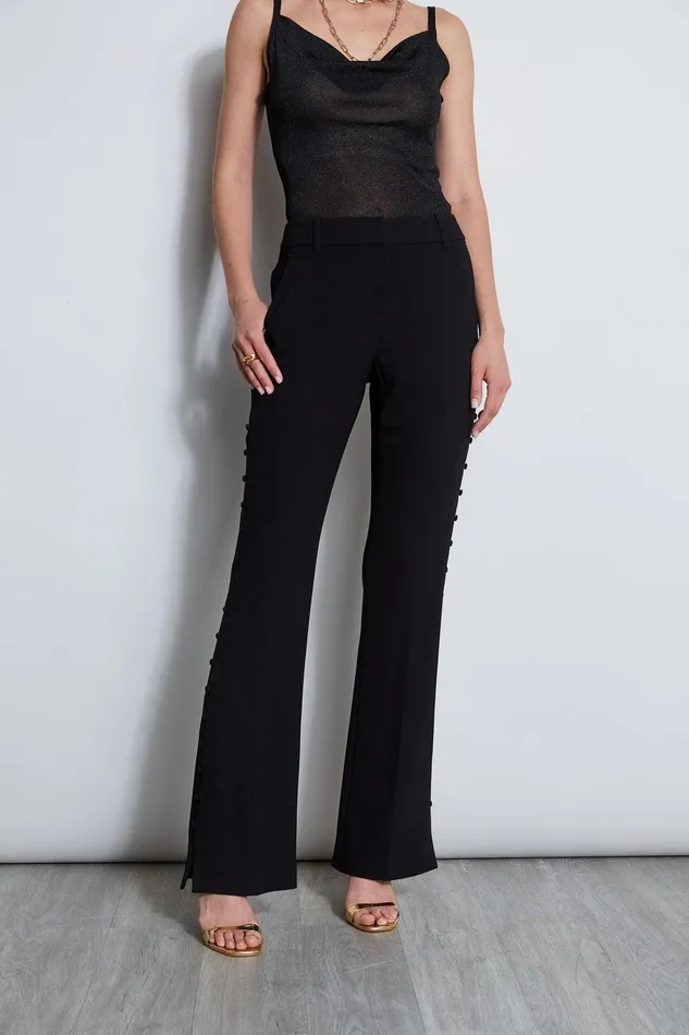 Elie Tahari Side Button Crepe Pant Black Women Bottoms
