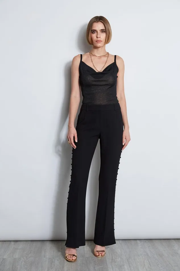 Elie Tahari Side Button Crepe Pant Black Women Bottoms