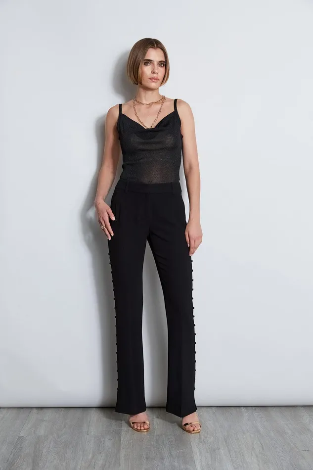 Elie Tahari Side Button Crepe Pant Black Women Bottoms