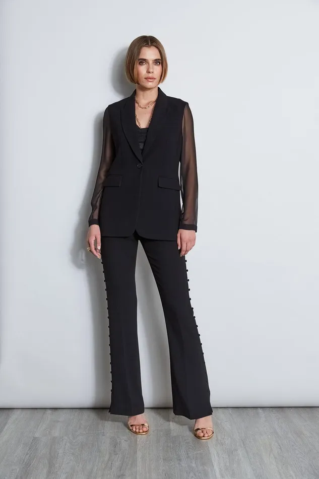 Elie Tahari Side Button Crepe Pant Black Women Bottoms