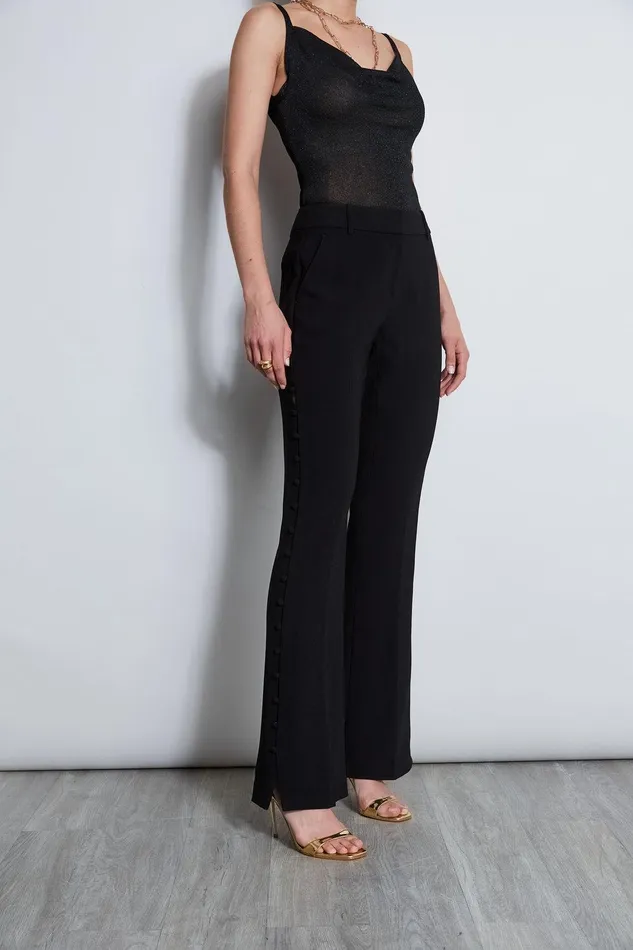Elie Tahari Side Button Crepe Pant Black Women Bottoms