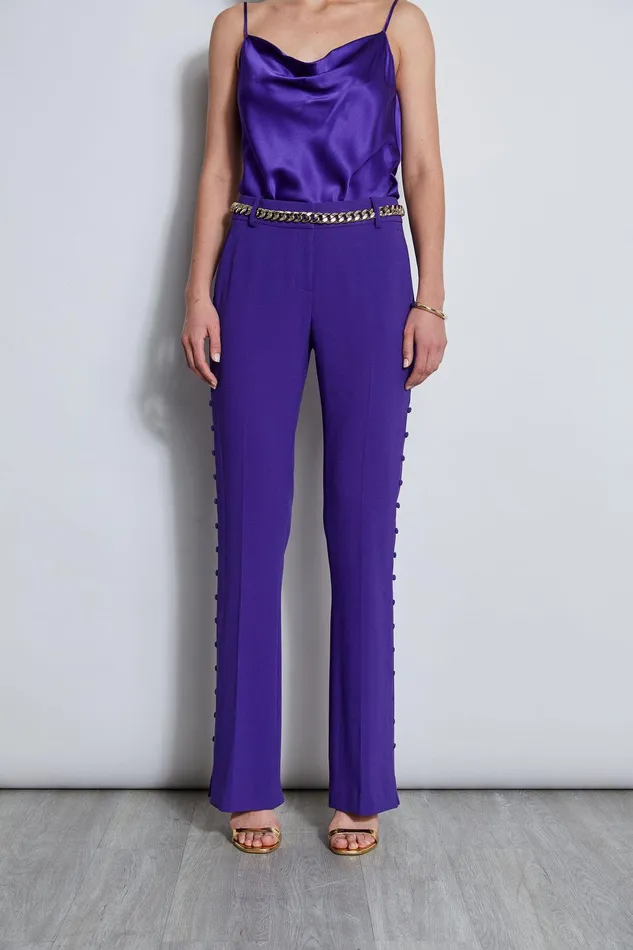 Elie Tahari Side Button Crepe Pant Grape Women Suiting
