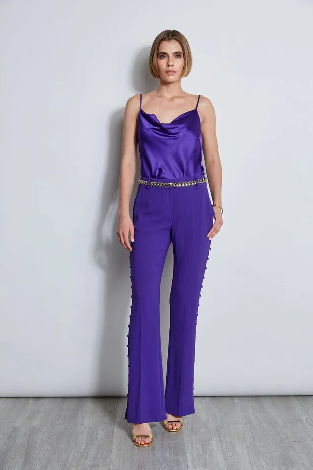 Elie Tahari Side Button Crepe Pant Grape Women Suiting