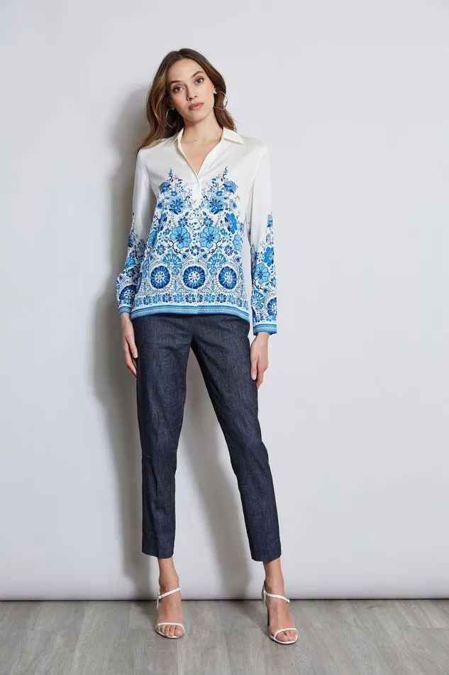 Elie Tahari Silk Cascade Garden Shirt Cascade Garden Print Women Tops