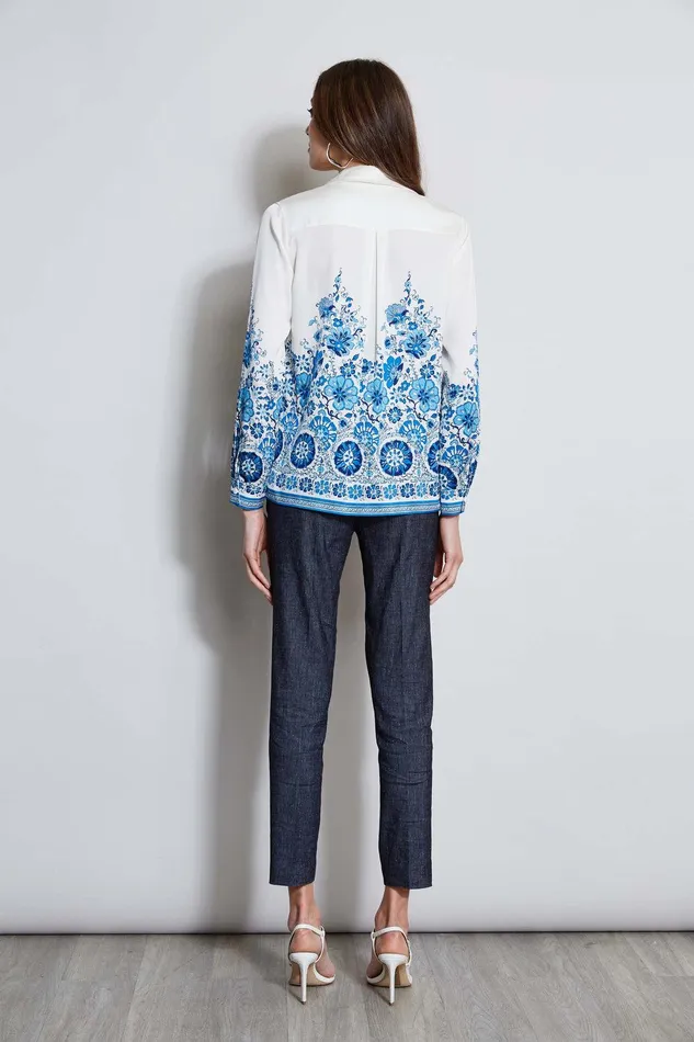 Elie Tahari Silk Cascade Garden Shirt Cascade Garden Print Women Tops