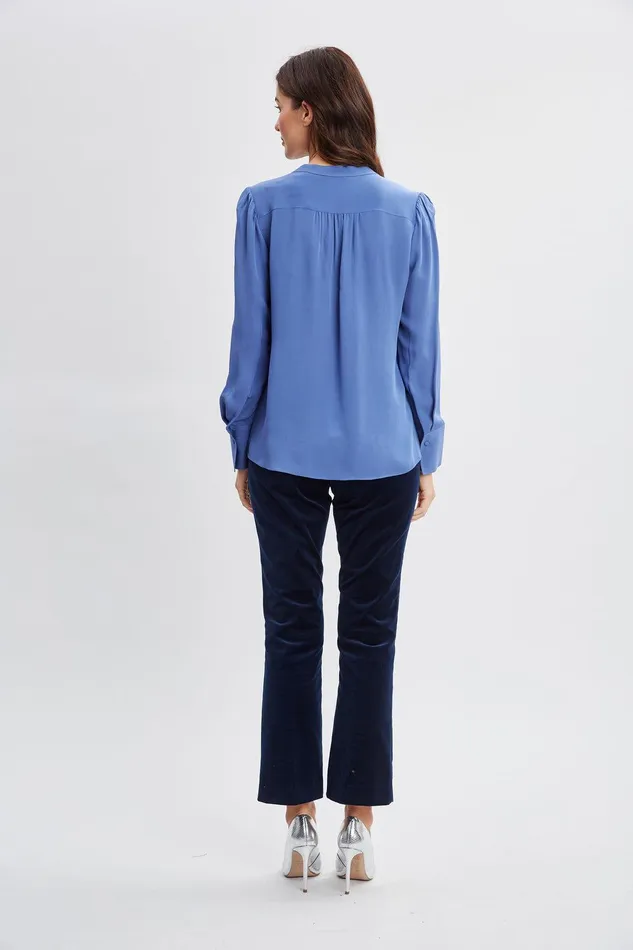 Elie Tahari Silk Chain Tassel Shirt Slate Blue Women Tops