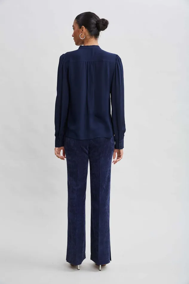 Elie Tahari Silk Ruffle Button Down Shirt Midnight Women Suiting