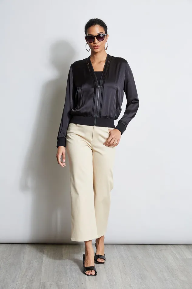 Elie Tahari Silk Satin Bomber Jacket Black Women Jackets and Blazers