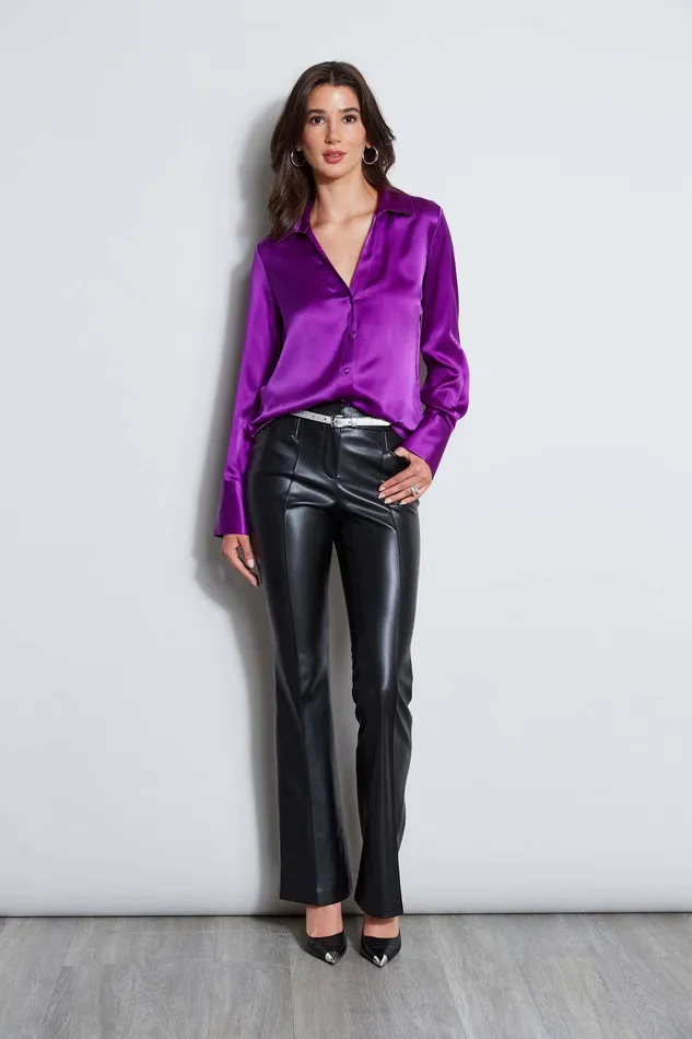 Elie Tahari Silk Satin Button Down Shirt Berry Women Tops