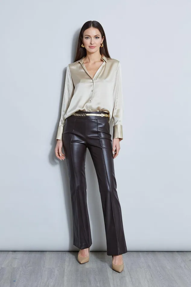 Elie Tahari Silk Satin Button Down Shirt Driftwood Women Tops