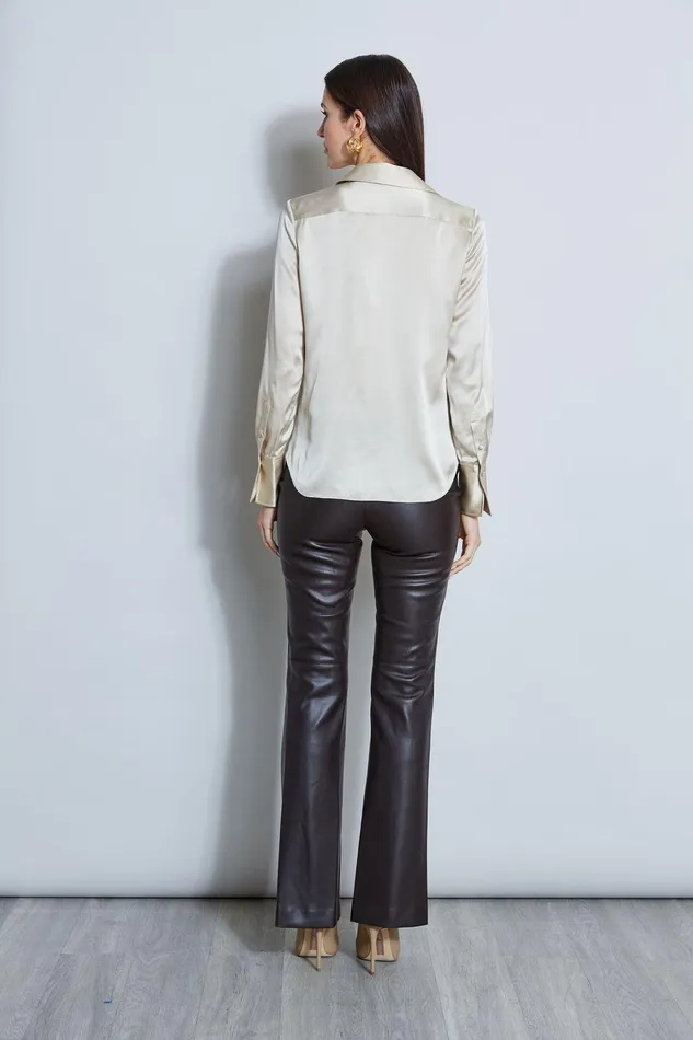 Elie Tahari Silk Satin Button Down Shirt Driftwood Women Tops