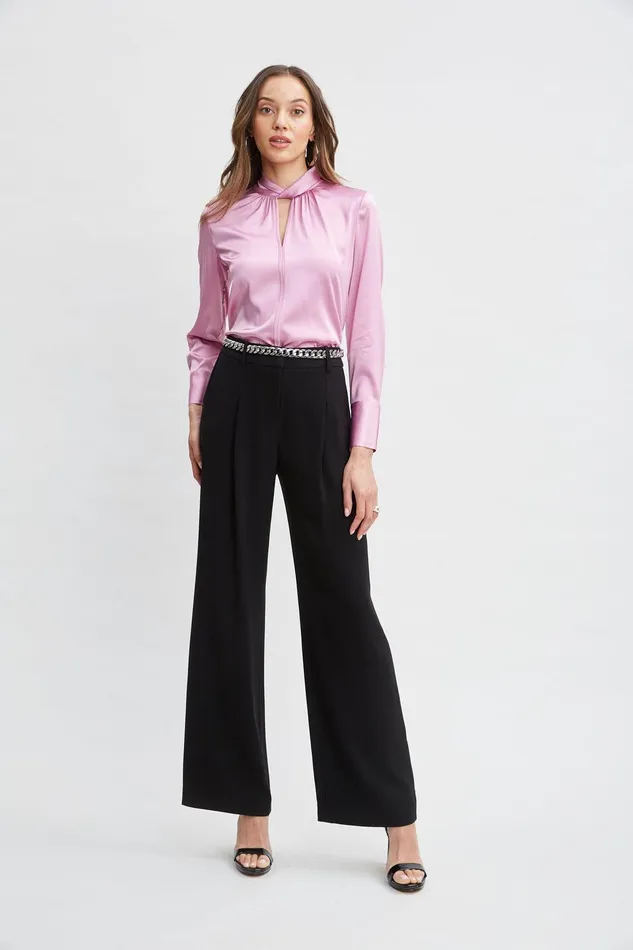 Elie Tahari Silk Satin Twist Neck Shirt Crystal Pink Women Tops