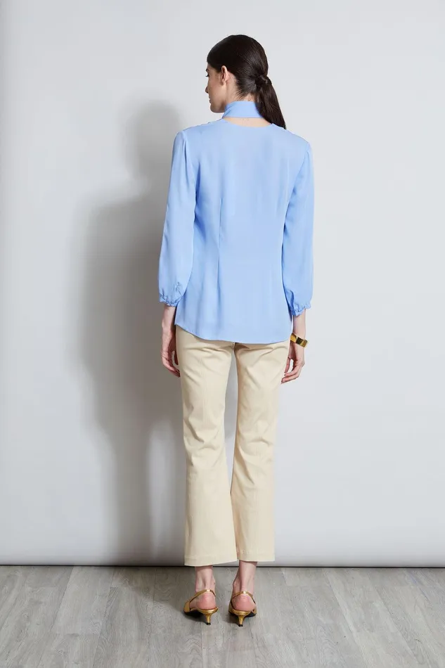 Elie Tahari Silk Tie Button Shirt Horizon Blue Women Tops