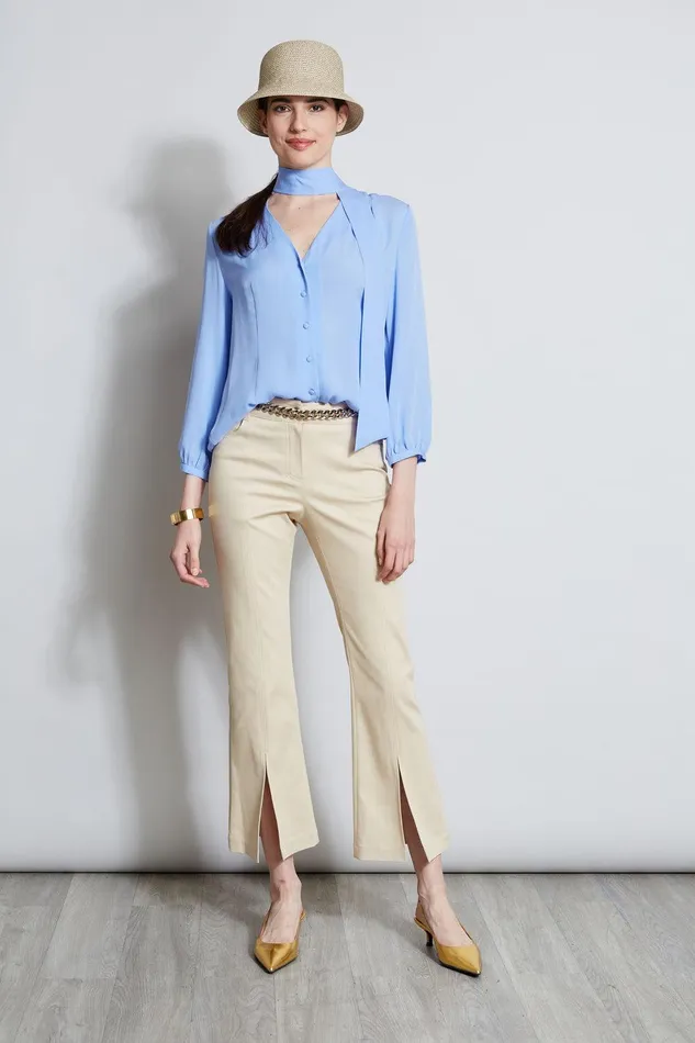 Elie Tahari Silk Tie Button Shirt Horizon Blue Women Tops